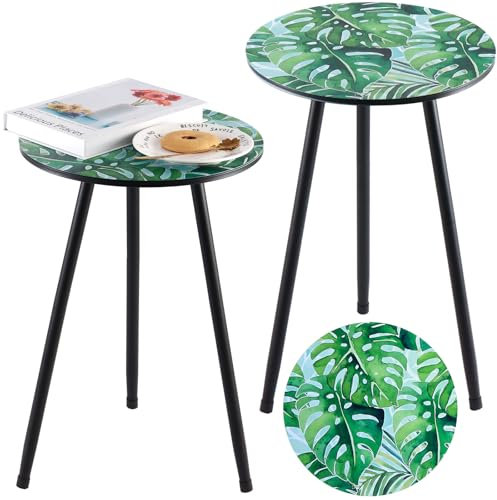 Party Zealot Beistelltische aus Metall für den Außenbereich, 34,3 cm, für Terrasse, Garten, 2 Packungen, 34 cm, grüne Palmenblätter