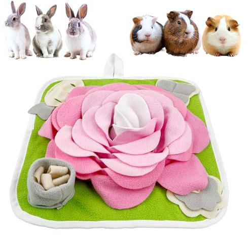 Small Animals Feeding Mat Rabbit Foraging Mat Interactive Feeding Mats Bunny Snuffle Mat Guinea Pig Interactive Feeding Mat for Hedgehog Chinchillas Ferrets Small Animals Stress Relief (Pink, 35*35cm)