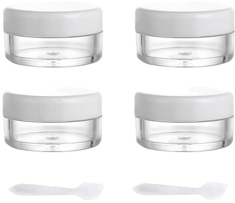 Empty Sample Pots, 4 Pcs Cosmetic Jars, Travel Cosmetic Container, Round Mini Portable for Creams Storage or Toiletries Leakproof Sample(white,With 2 scrapers）