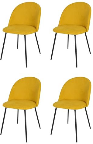 KEKOHOME Lot de 4 chaises de Salle à Manger Luna avec Pieds en Acier Noir Mat, Tissu Jaune