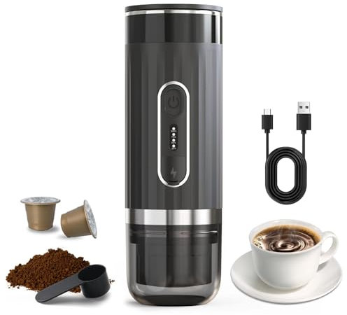 YIWEOG 3-in-1 Portable Electric Espresso Coffee Machine 20Bar One Click Cold and Hot Brew Mini Coffee with 4 Power Indicator Light 80ml Cup Food Grade 304 Stainless Steel Inner Tank Cordless