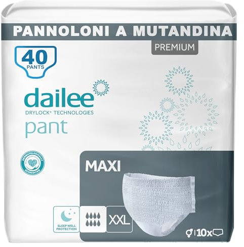 Dailee Pants Maxi XXL - 40x Pañales Adultos Maxima Absorcion - Braga Pañal Adulto para Ancianos, Hombres y Mujeres - 40 Bragas Incontinencia Mujer y Hombre