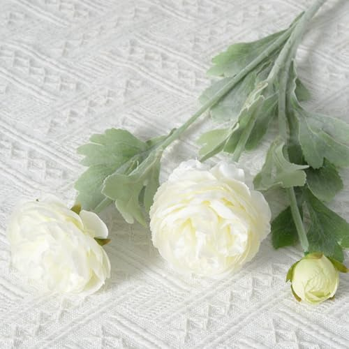 AQCQDQ 5 Bündel Pfingstrosen Kunstblumen wie Echt, 3 Heads Faux Peony Seidenblumen, Künstliche Blumen Ranunkeln Künstlich Pfingstrose Kunst Blumen, Wohnkultur, Hochzeitsdekoration (weiß,5 Stück)