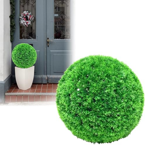 Buchsbaum Künstlich Künstliche Pflanzen wie Echt Künstliche, Balkonpflanzen UV Beständig Buchsbaumkugel Künstlich, Kunstpflanze Outdoor Wetterfest Deko Wohnzimmer Flur Fake Plant (Durchmesser:28 cm)