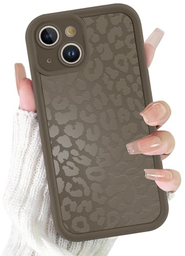 ZhuoFan Handyhülle für iPhone 14 Plus hülle 6,7”, Aesthetic Leopard Muster Braun Matte Sommer Design Schutzhülle Ultra Weich Silikon Case Mädchen Damen Stoßfest Kameraschutz Bumper Cover, 05