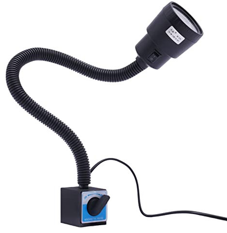 Magnethaftende Maschinenlampe 5W LED Industriearbeitsleuchte - Flexible Schwanenhalslampe 500-600lm IP50 Wasserdicht mit Magnetfuß für CNC Drehmaschine, 50cm Schwanenhals 110-220V (Schwarz/Blau)