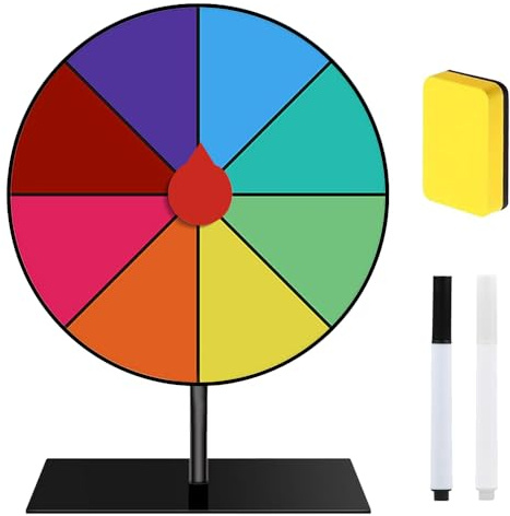 WDKXCN Glücksrad zum Drehen, 20cm 8 Farben Glücksrad Zum Selbstgestalten, Gluecksrad Gluecksrad mit Trocken Abwischbarem Marker und Radiergummi, Glücksrad Kaufen für Wortspiele Karneval Party