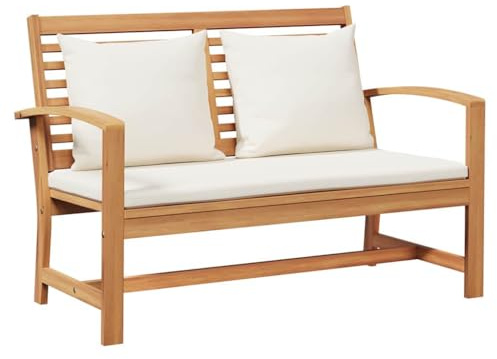 vidaXL Garden Bench Beige 110 x 64 x 76.5 cm Solid teak wood, Outdoor Furniture, Teak Chair, Rustic Garden Seating, Durable Balcony Sofa, Terrace Bench, Patio