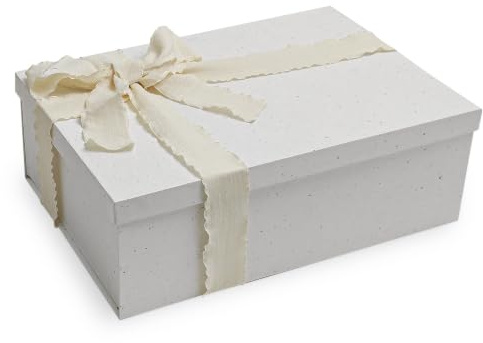 Tekhoho 32x22x11cm Cremeweiß Große Geschenkbox mit Deckel, Wiederverwendbare Magnetische Hartkartonbox Flach Faltbar zur Aufbewahrung, mit 4cm Stoffband