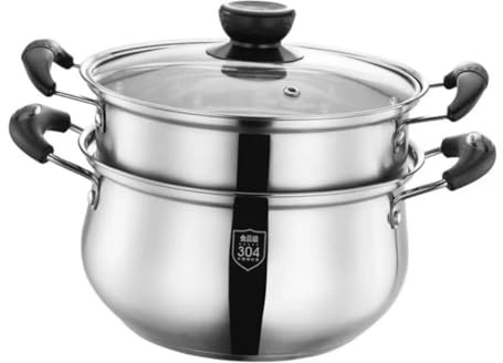 COLLBATH Olla Vapor y Cacerola de Acero Inoxidable con Asas Dobles de Dos para Cocinar al Vapor Guisos y Sopas para Cocinas de Inducción