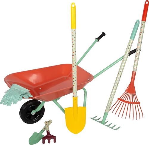 Small Foot Grand kit de Jardinage avec brouette « Tiny Garden », Outils et Gants de Jardinage, dès 3 Ans, 12819