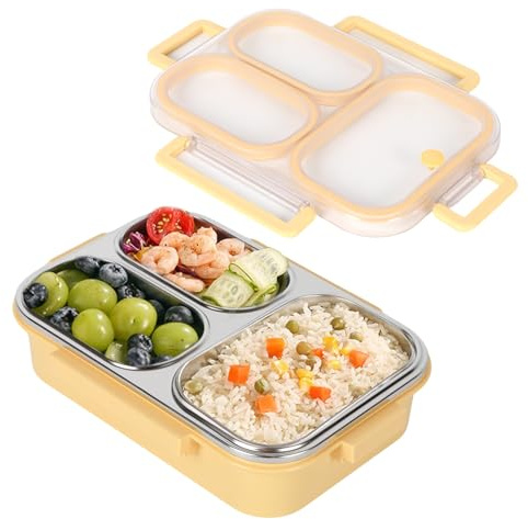 Bento Lunch Box, 3 Compartments 750ml Stainless Steel Lunch Boxs for Kids Adults, Sandwich Snack Box Food Storage Container for School Office, Dishwasher Safe, BPA-Free (750ml, 3 compartiments)