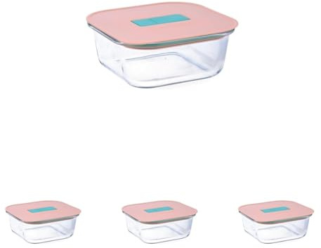 Luminarc Joy Recipiente Hermético Vidrio 16x16x7,4cm - 80cl Sodo Apto Microondas (Paquete de 4)