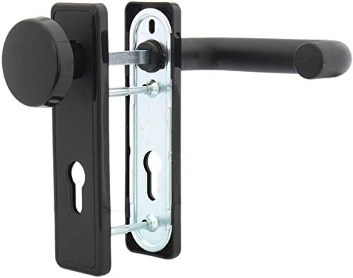 DENI Feuerschutzgarnitur Kurzschild rund oder eckig - schwarz - Entfernung 72mm - mit Profilzylinder-Lochung - Vierkant 9mm - für Kellertüren, Feuerschutztüren, etc. (Wechselgarnitur eckig)