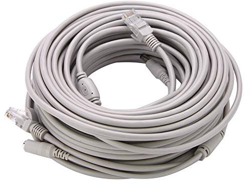 ASHATA Câble Ethernet Réseau RJ45, Câble ethernet Cat5 RJ45 Câble CCTV DC 5M / 10M / 15M / 20M 10Mbps / 100Mbps pour Caméras IP et Système NVR(20M)