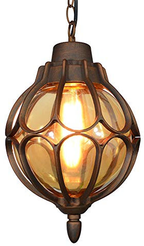 Serin-Eletro Vintage Außenlampe Pendelleuchte Aussen Innen Bronze Aluminium und Glasschirm Laterne Pendellampe Höhenverstellbar Industrie Retro-Lampe Kugel-Design Deckenleuchte,φ22.5 * 38.5CM IP44