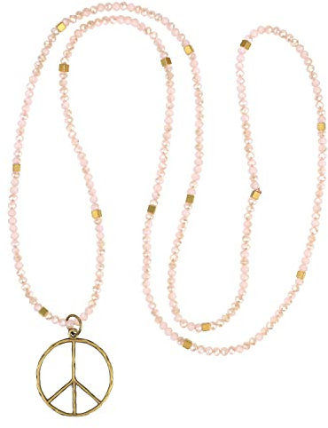 KELITCH Classic Peace Anhänger Halskette Love Hippie Frosted Crystal Beaded Halsketten (Bling Pink)