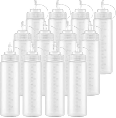 Bekith 12 Pack 360ml Plastic Squeeze Condiment Bottles with Twist On Cap Lids Wide Mouth Empty Squirt Bottle for Sauce, Ketchup, BBQ, Dressing, Paint, Pancake Art Dispenser