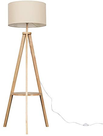 MiniSun | Modern Light Wood Tripod Design Floor Lamp with Storage Shelf and Beige Shade | Floor Lamps & Torchieres, Home Décor & Improvement Essential | Includes 6W LED Bulb [3000K Warm White]