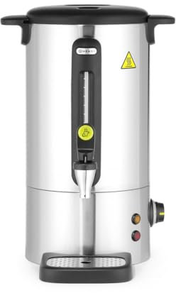 HENDI Hervidor de agua eléctrico 9L, dispensador de bebidas calientes, termo de una pared para vino, té, hasta 100°C, 230V, 50/60Hz, 950W, 307x330x(H)450mm, acero inoxidable satinado, PP