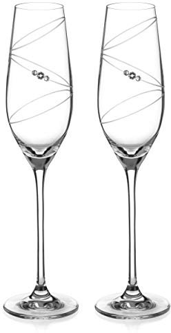 DIAMANTE Swarovski Lot de 2 flûtes à champagne et à prosecco avec anneau découpé à la main Ornées de cristaux Swarovski