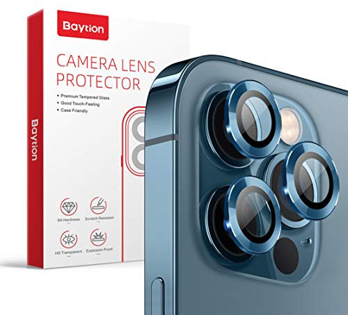 Baytion [3 Stücke Kamera Schutzfolie mit iPhone 12 Pro 6.1，Aluminiumlegierung 360 Grad Linsenschutz [Anti-Kratzen] [Fall-freundlich], Pazifikblau