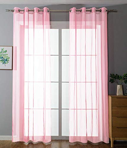 2er-Pack Ösen Gardinen Transparent Vorhang Set Wohnzimmer Voile Ösenvorhang Bleibandabschluß HxB 175x140 cm Hellrosa, 203322
