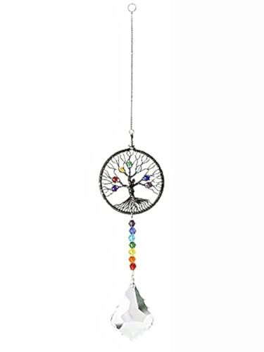 Tiardey Hängende Kristalle Regenbogen Windspiel Anhänger - Lebensbaum Kristall Anhänger Regenbogen für Fenster, Garten, Heimdekoration - Schwarz