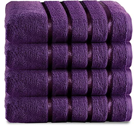 GC GAVENO CAVAILIA Fade Resistant Luxury Towels, Extra Absorbent 100% Ringspun Egyptian Cotton 500 GSM Bathroom Set, Aubergine, 4PK