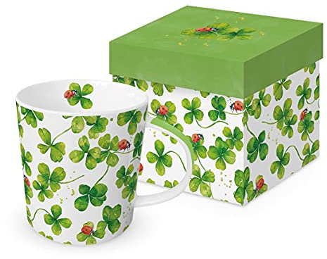 Tasse Henkeltasse Mug Porzellan - * Luck * mit Marienkäfer + Kleeblatt