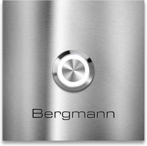 Metzler Edelstahl Türklingel Bergmann - Quadratische Haustürklingel aus Edelstahl V2A - Made in Germany - LED Drucktaster der Klingel Haustür in verschiedenen Farben wählbar - Größe: 11 x 11 cm