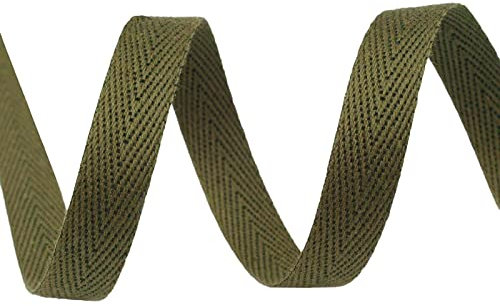 Köperband 1m x 10mm breit große Farbwahl Einfass- Nahtband Gurtband Baumwollband, Größe:10mm, Farbe:olivgrün
