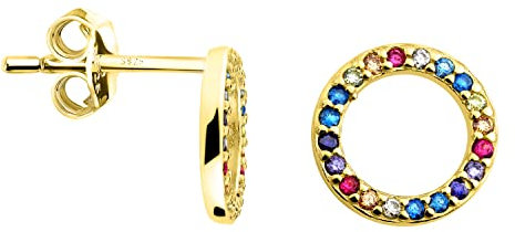 SOFIA MILANI - Damen Ohrringe 925 Silber - vergoldet/golden & mit bunten Zirkonia Steinen - Kreis Ohrstecker - E1677