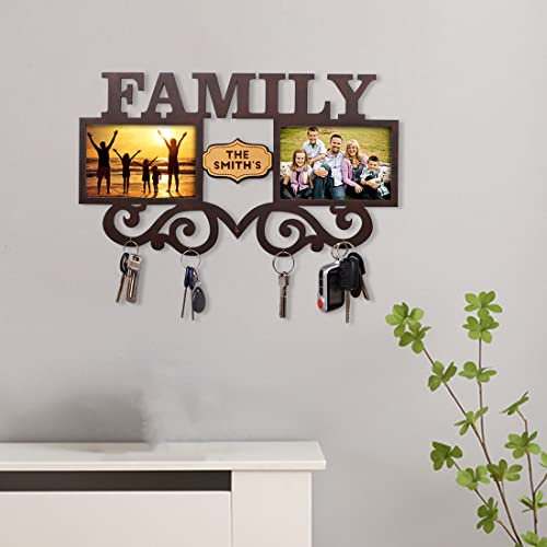 Collienght Porte-clés photo personnalisé en bois - Porte-clés mural rustique et élégant - Cadeau pour couple, famille ou maison - Style 3