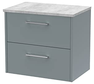 Hudson Reed JNU2324LBG Juno Modern Bathroom Wall Hung 2-Drawer Vanity with Bellato Grey Laminate Worktop, 600mm, Matt Coastal Grey