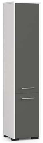 AKORD Badezimmer-Hochschrank schränke | Badezimmer kommode | FIN 2D, 2 Türen (je Oben und unten) | B30 x H140 x T30 cm | Gewicht 25 kg | Weiß/Graphitgrau