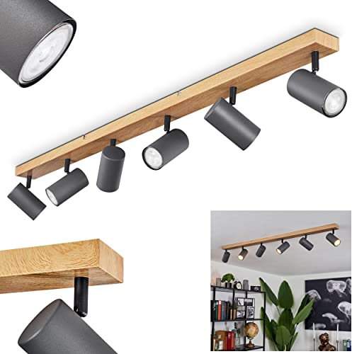 Deckenleuchte Javel, moderne Deckenlampe aus Metall in Holzoptik/Braun/Grau, moderne Leuchte mit verstellbaren Strahlern, 6-flammig, 6 x GU10, ohne Leuchtmittel