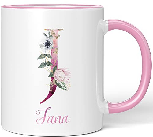 JUNIWORDS Tasse, Jana, Name Anfangsbuchstabe Initial Alphabet Floral Buchstabe J Monogramm Motiv, Rosa (5515205)