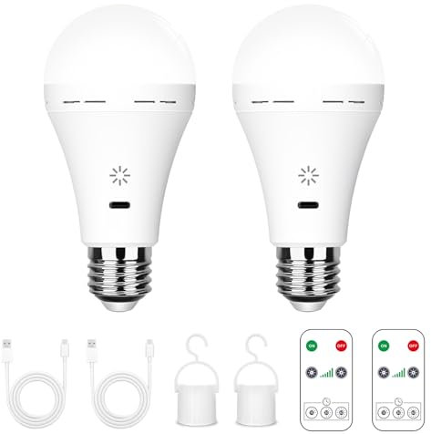 USB-C Wiederaufladbare Glühbirne Mit Fernbedienung, 7W E27 Smart Akku Batterie Glühbirne, Touch Control Dimmbare LED Glühbirnen Mit Timing-funktion, Outdoor Camping Notlicht Mit Haken,6500k/2 pack
