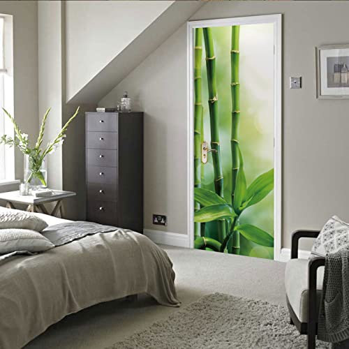 Sticker Porte Effet 3D - Autocollant De Porte Trompe L'Œil - 95X215cm - Simple Bambou Zen Mural Papier Peint - Amovible Muraux Stickers -Chambre Salon Cuisine Poster Décoration