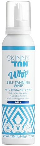 Skinny Tan Whip Dark Mousse - Instant Fake Tan for Streak Free, Radiant & Natural Glow, Cruelty-Free, Paraben Free & Vegan Skincare with Coconut & Vanilla Aroma - Dark Self Tan, 150ml