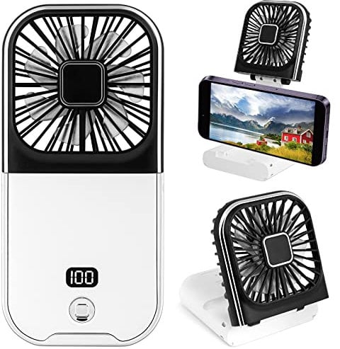 Folding Handheld Fan, Mini Portable Personal Fan USB Rechargeable Power Bank Fan Neck Fan, Battery Powered 180° Foldable Desk Fan Cooling for Desktop School Office Home Travel Camping(Black)