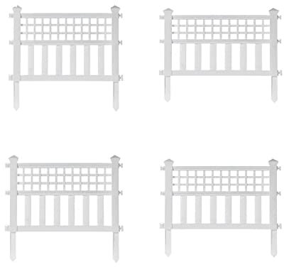 Top Home Solutions 4 x White Plastic Fence Panels - Garden Edging Plant Border Landscape - Fencing Panels Edger for Grass Lawn Flowerbeds Plant Borders
