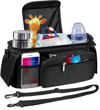 Stroller Tray Organizer with a Sippy Cup Holder Tray Stays Upright And Keeps Your Child's Snacks and Drinks Secure. Non-Slip Straps Firmly Grip The Stroller Bar. Universal Attachment That Can Be Used