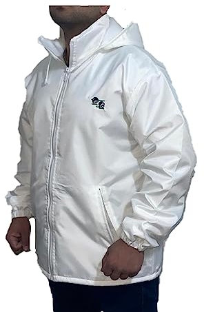 Unisex Men Women New Lawn Bowling White Fleece Lined Waterproof Hoodie Top Zipper Jacket (White Bowling Jacket, M)