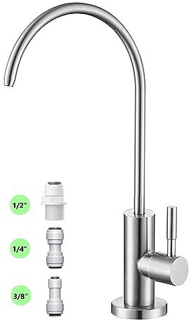 Grifo de agua potable para cocina, grifos de ósmosis inversa 100% sin plomo, grifos de agua filtrada de cocina de acero inoxidable, grifo RO de níquel cepillado con tubo de rosca más largo