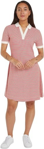 Tommy Hilfiger Robe Polo Femme Rayée, Multicolore (Breton Fierce Red/Ecru), 3XL