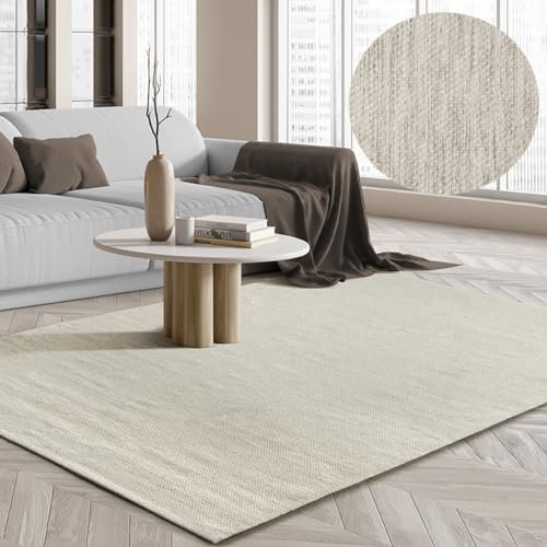 the carpet Boho Natur Wool Handgewebter Wollteppich im natürlichen skandinavischen Boho-Look, Handarbeit für einen einzigartigen Stil, Creme, 70 x 240 cm