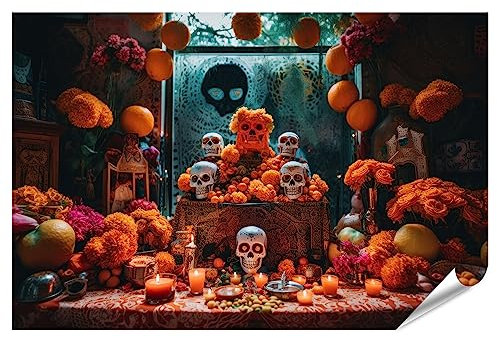 islandburner XXL Bild Poster Tag Der Toten Altar Totenköpfe Blumen Premium Bilder Fotodruck JCJP-PKL