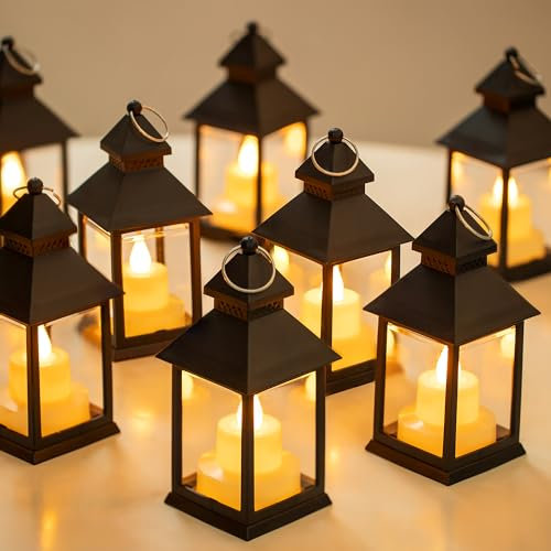Romadedi Mini Lanterne LED Noir - Lot de 20 Lanterne Bougie à Suspendre Decorative Bougeoir pour Exterieur Halloween Ramadan Mariage Noel Decoration de Table, Piles Incluses